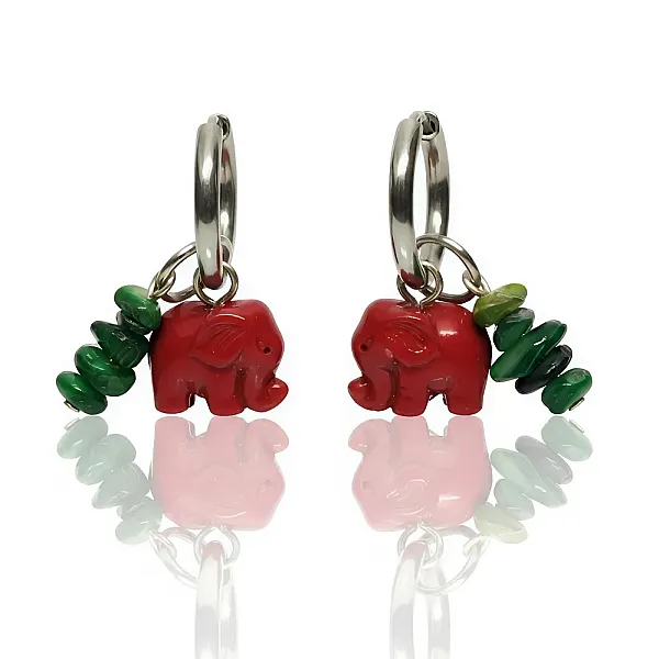 Σκουλαρίκια Boho Elephant Κοράλλι, Φίλντισι